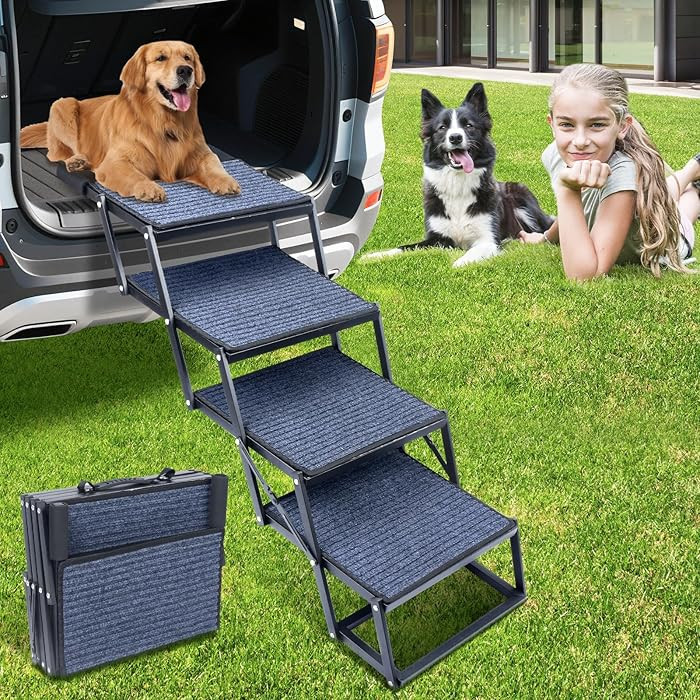 Dog Stairs for Car, Foldable Dog Ramp for Large Dogs with Removable Non Slip Surface, Supports Up... | Amazon (US)