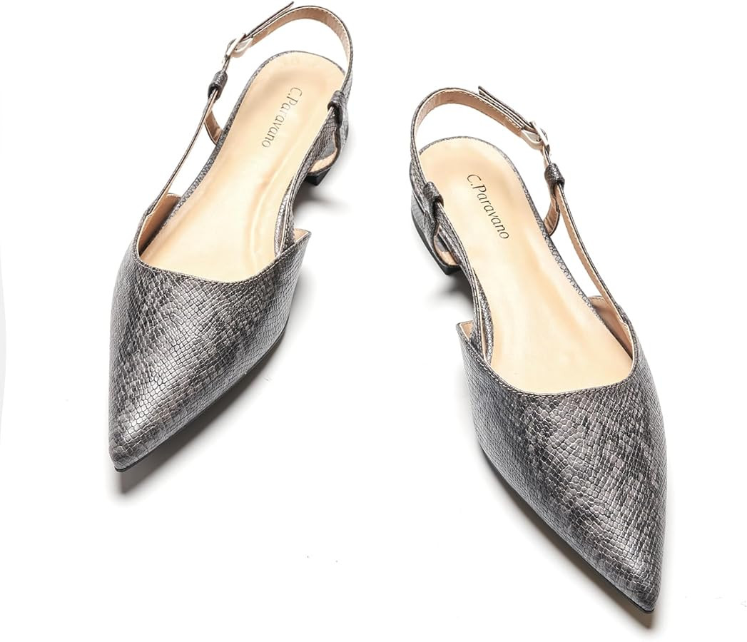 C.Paravano Women's Slingback Flats Pointed Toe Slingback Flats for Women Slingback Sandals Adjust... | Amazon (US)