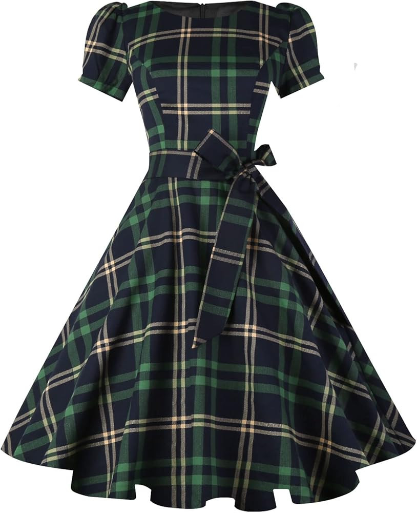 tagunop Women's Boatneck Vintage 1950s Cocktail Party Dress with Puff Sleeves | Amazon (US)