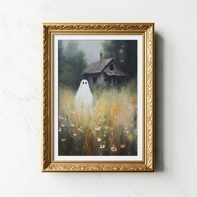 Ghost in Flower Field Floral Meadow Print Vintage - Etsy | Etsy (US)