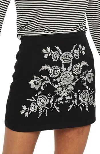 Women's Topshop Floral Embroidered A-Line Skirt, Size 2 US (fits like 0) - Black | Nordstrom