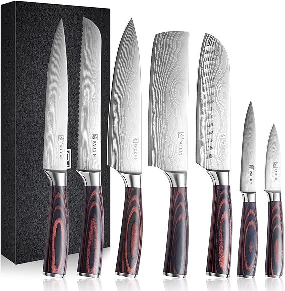 PAUDIN 7 Pieces Chef Knife Set, Professional Knives Set for Kitchen, Sharp High Carbon Stainless ... | Amazon (US)