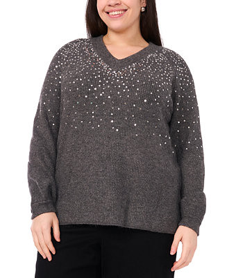 Vince Camuto Plus Size Cozy V-Neck Sequined Raglan-Sleeve Sweater - Macy's | Macy's