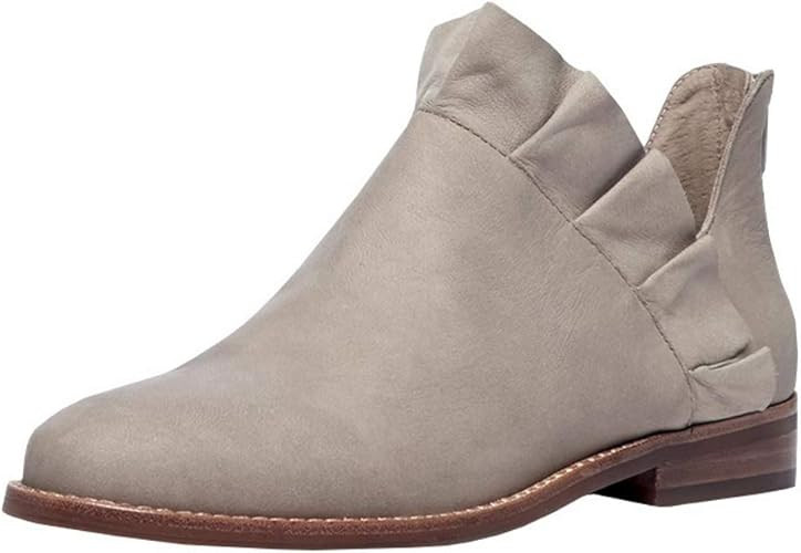 Fashare Womens Fall Cutout Booties Low Heel Stacked Ruffle Ankle Short Boots Dress Winter Shoes | Amazon (US)