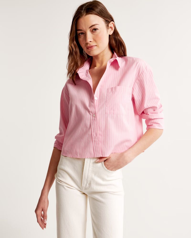 Women's Oversized Cropped Poplin Shirt | Women's Tops | Abercrombie.com | Abercrombie & Fitch (US)