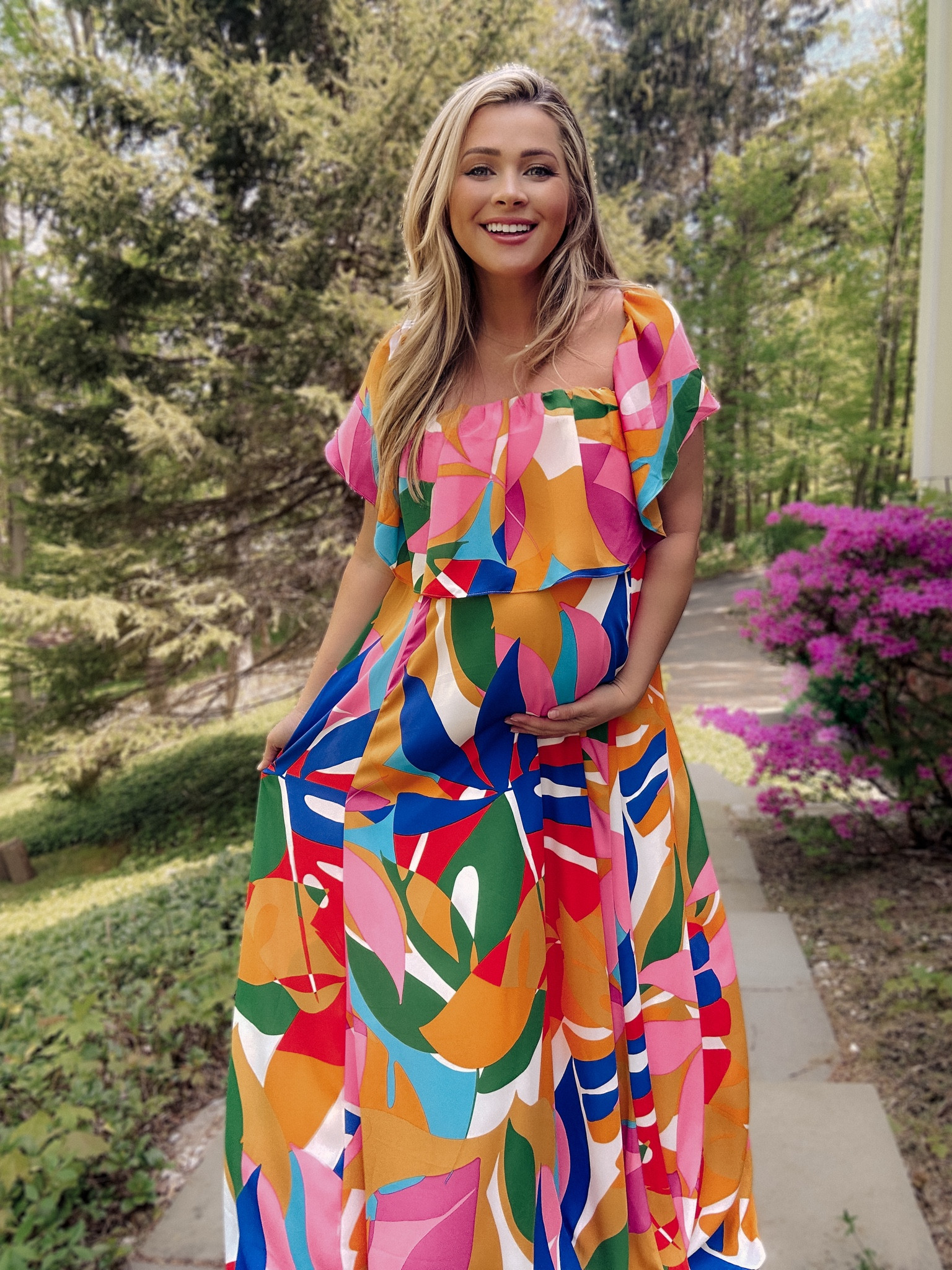 PinkBlush Maternity vibrant spring summer maxi dress! Can also be worn postpartum or for a flowy non-maternity style!

Wearing size small 

#LTKSeasonal #LTKunder100 #LTKbump