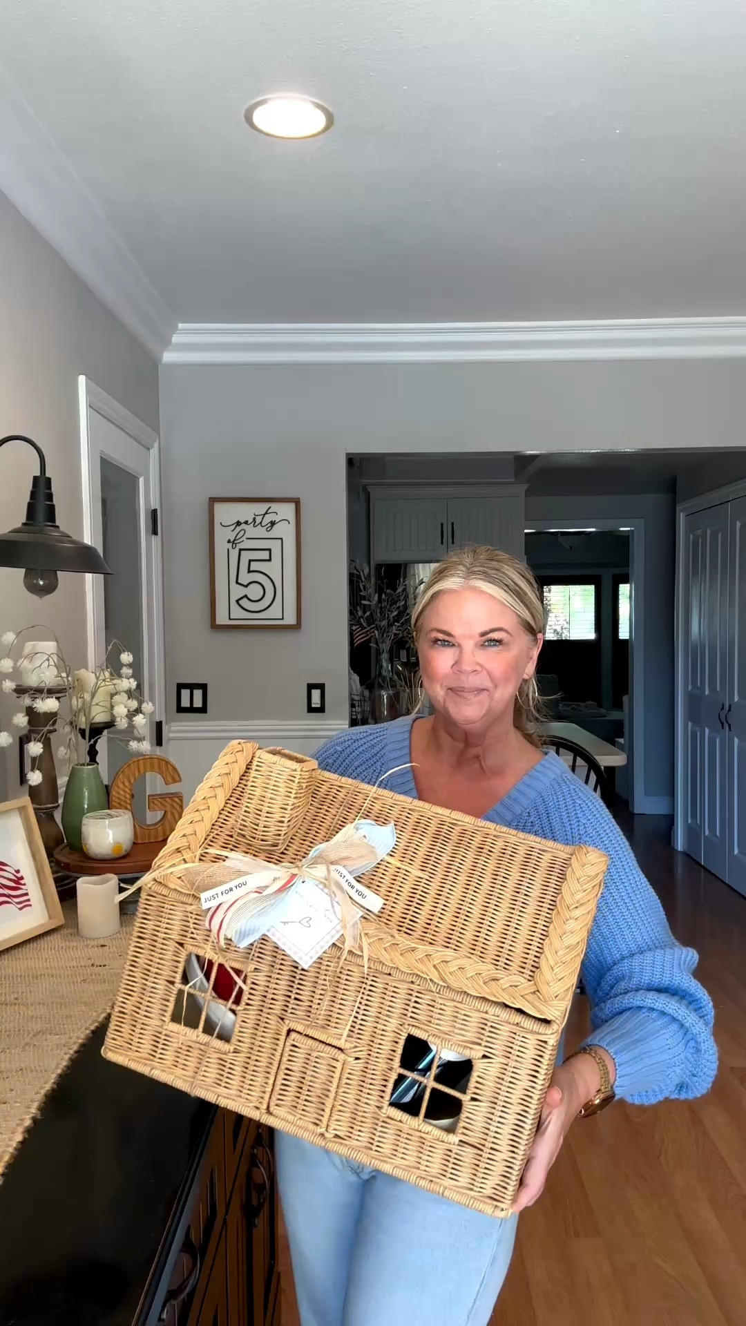 This house basket could not be more perfect for a house warming gift! Especially if are a realtor you NEED this! Fill with home essentials, a cozy blanket, dinner items like I did, so many more fun options! Join me for more gift ideas!❤️

#LTKstorytime #LTKSeasonal #LTKHome