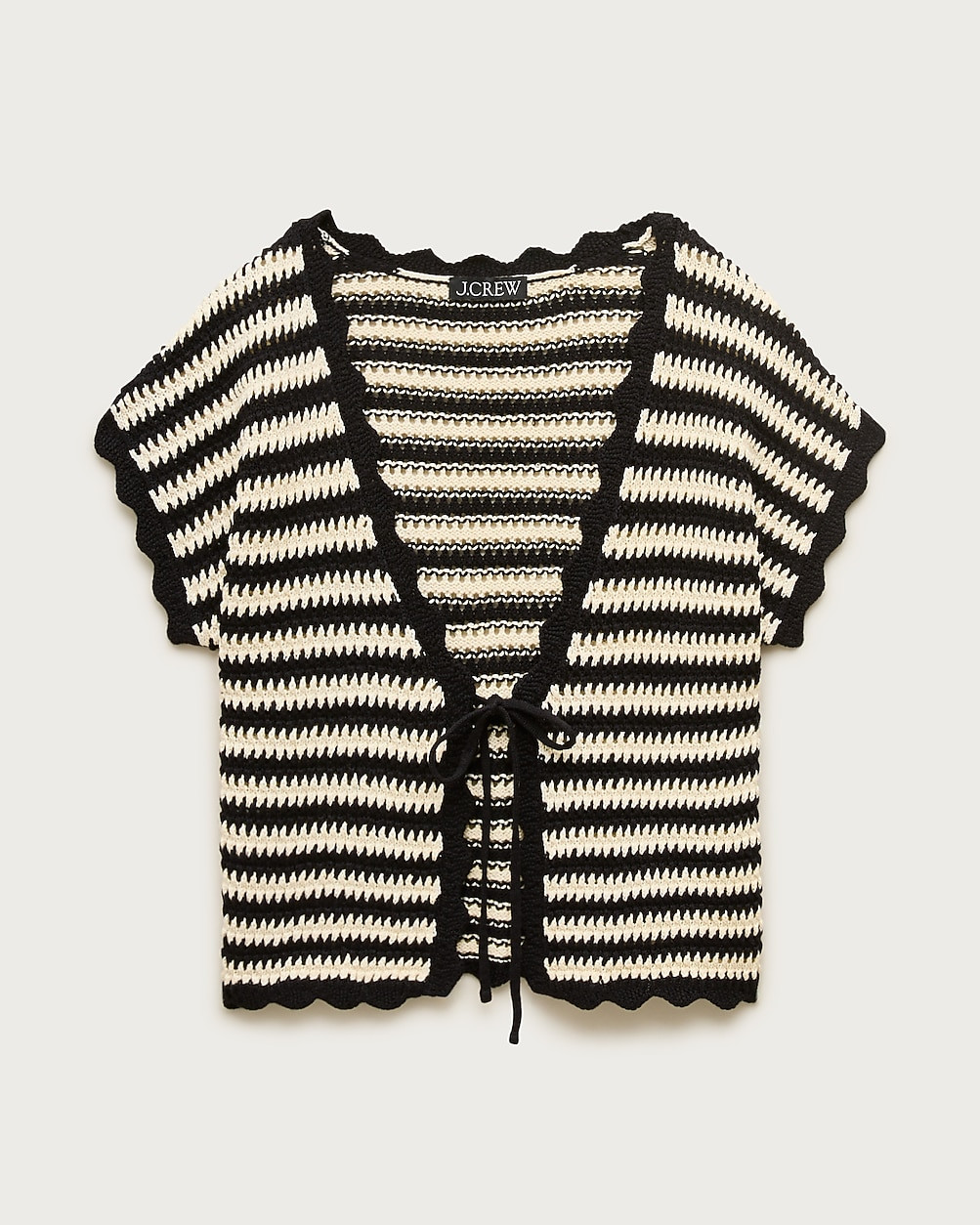 Scallop-trim tie-front crochet top in stripe | J. Crew US