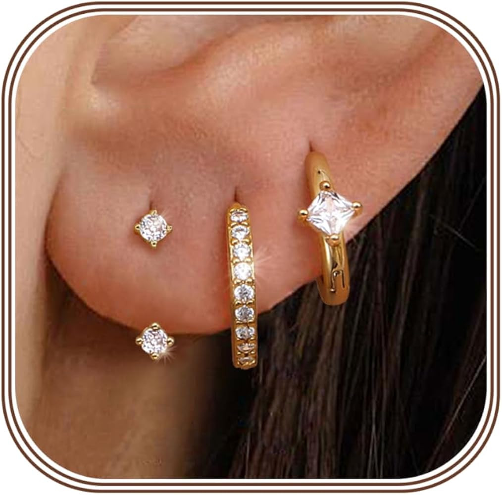 MILACOLATO 3 Pairs 925 Sterling Silver Earrings for Women, 14K Gold Plated Small Huggie Hoop Earr... | Amazon (US)