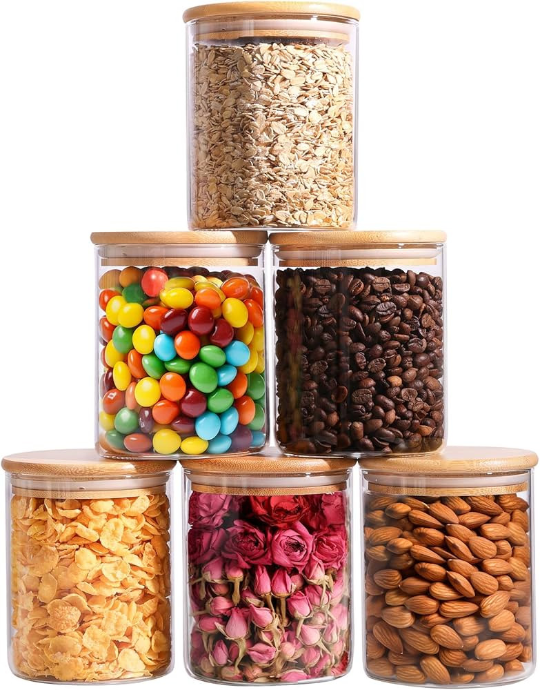 ComSaf 25oz Glass Food Storage Jars Set of 6, Clear Glass Storage Containers with Lids, Pantry Or... | Amazon (US)