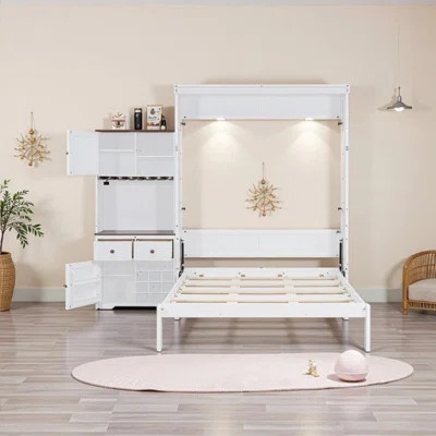 ??Queen Size Murphy Bed with Storage Cabinet, Wine Rack, Glass Holder, Drawers and Multi-Color LED Strip | Wayfair North America