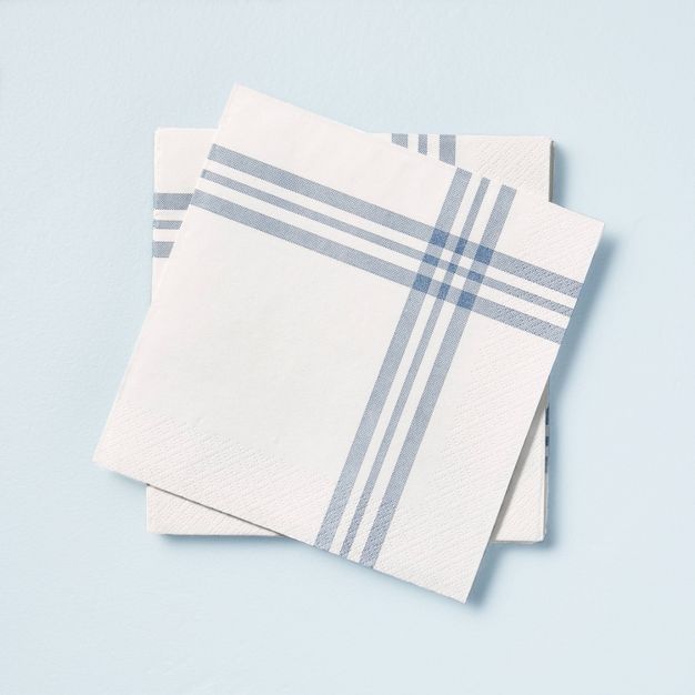 14ct Plaid Stripes Paper Lunch Napkins Blue/Sour Cream - Hearth &#38; Hand&#8482; with Magnolia | Target