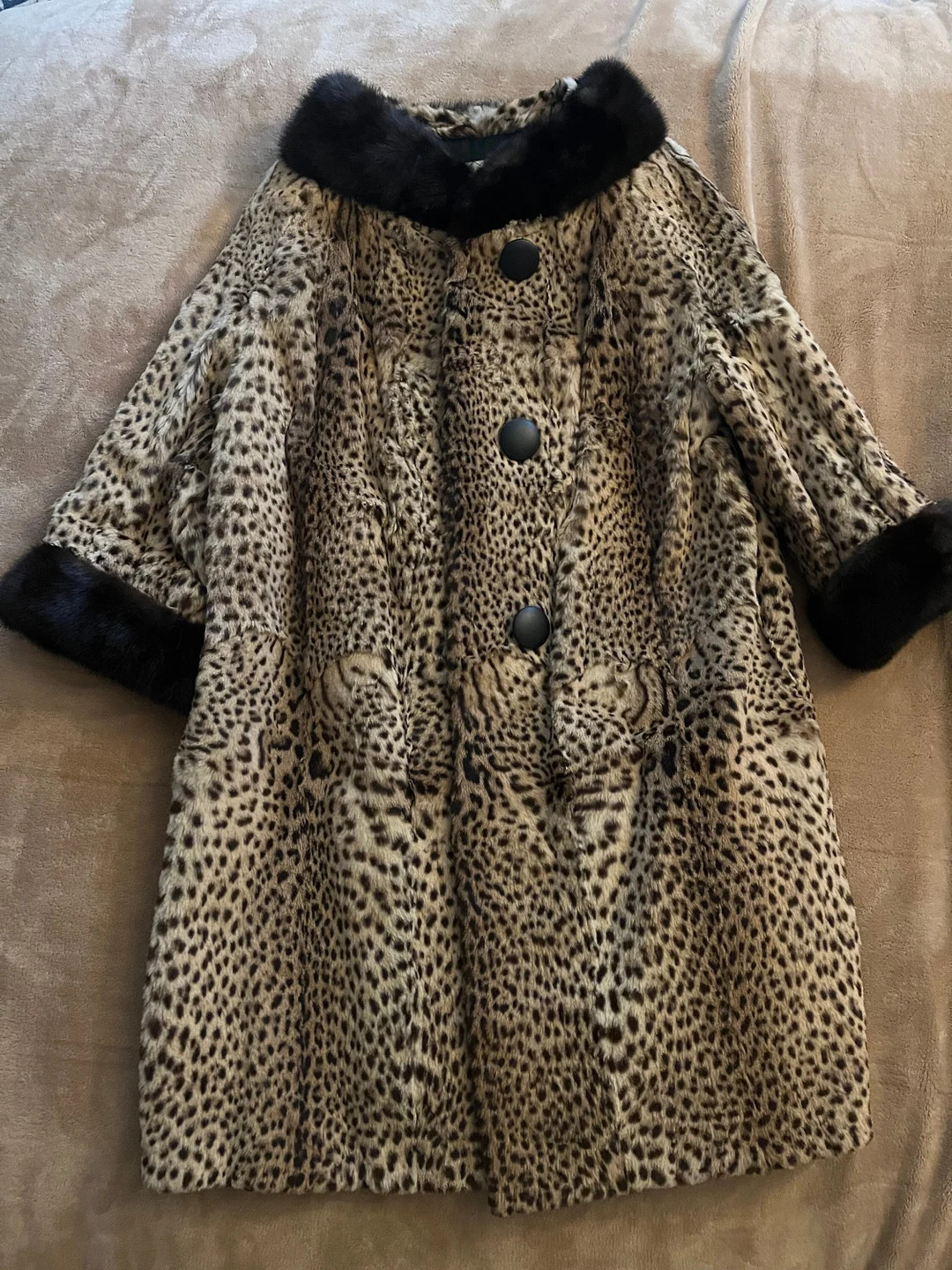 Vintage Mink Fur Coat Faux Leopard Print, Mink Collar and Cuffs, Midcentury 50s 60s With Large Bl... | Etsy (US)