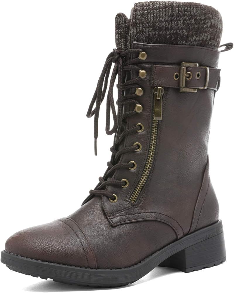 Women's Winter Lace up Mid Calf Combat Riding Military Boots | Amazon (US)