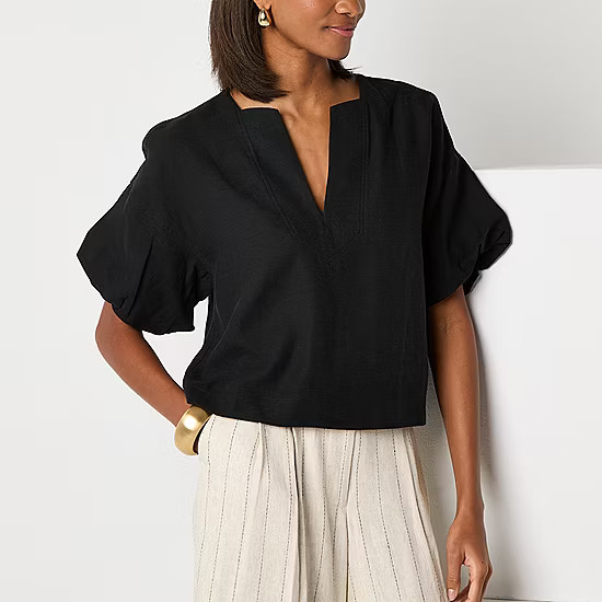 new!Worthington Womens Split Crew Neck Short Sleeve Blouse | JCPenney