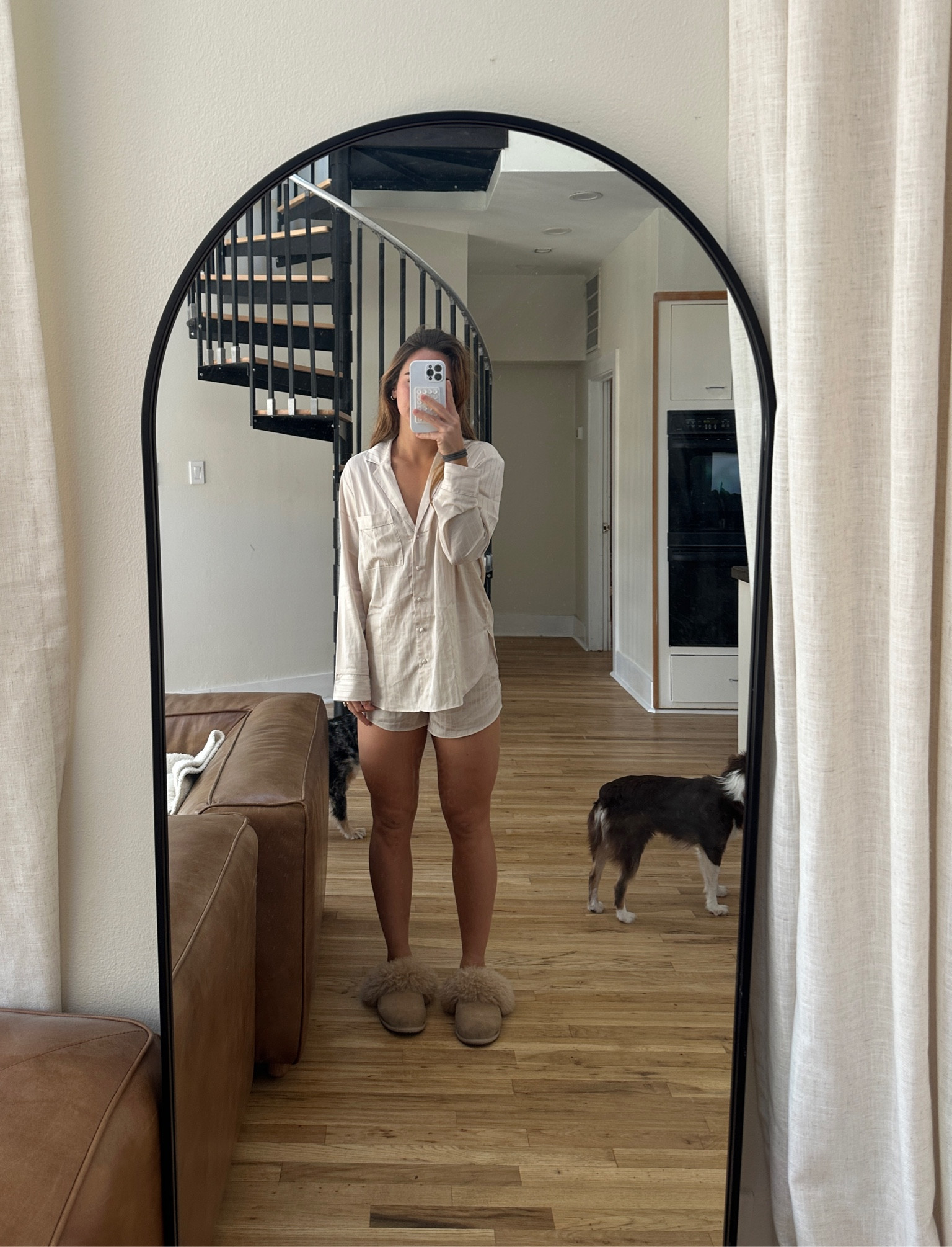 wearing a M in both - could def size down to small if you’re in between 