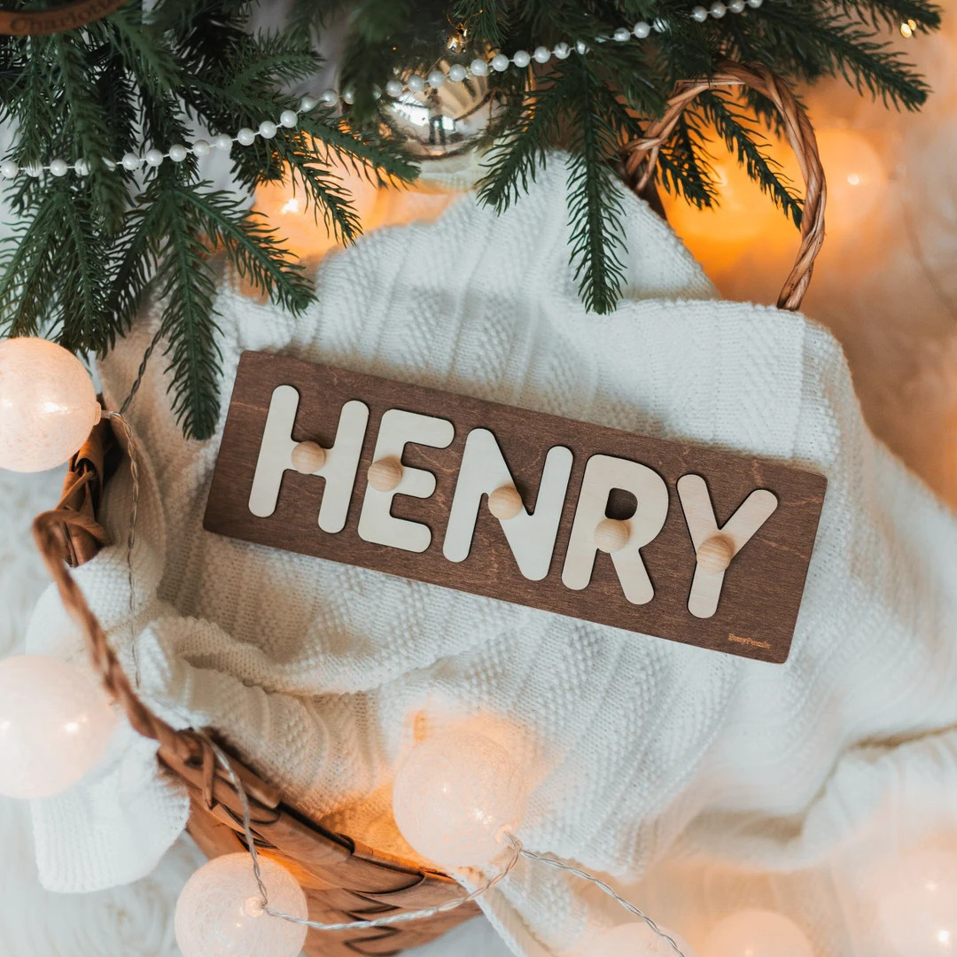 Natural Wooden Name Puzzle For Newborn, Toddler Personalized Gift, Baby 1st Christmas & Birthday ... | Etsy (US)