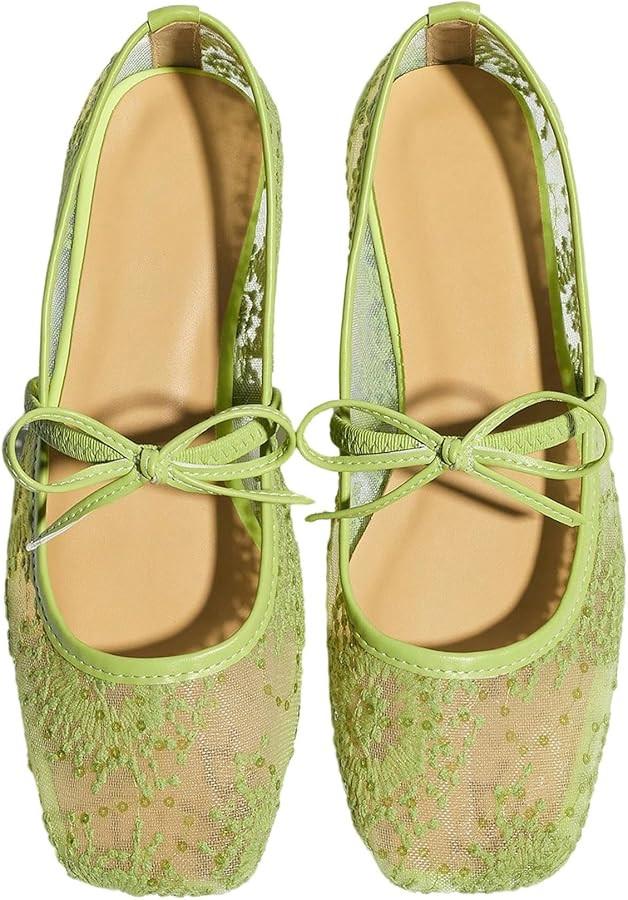 GORGLITTER Women's Lace Mesh Ballet Flats Trendy Square Closed Toe Maryjane Comfortable Ballerina... | Amazon (US)