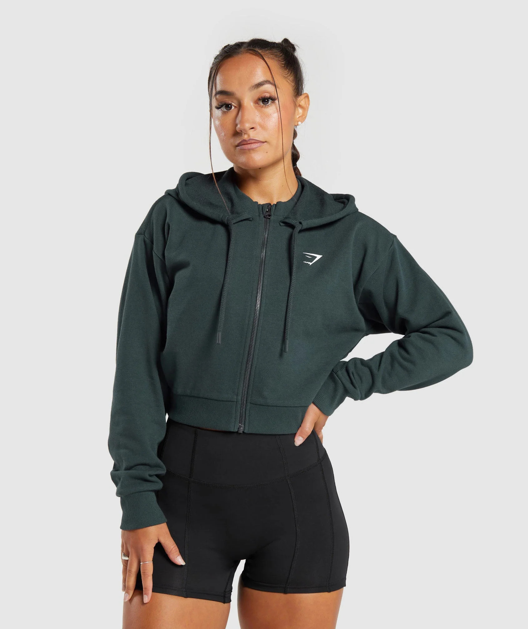 Gymshark GS Power Crop Zip Hoodie - Darkest Teal | Gymshark US