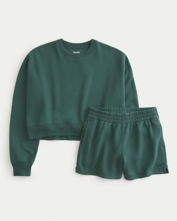 Women's Easy Crew Sweatshirt & Fleece Shorts Bundle | Women's Clearance | HollisterCo.com | Hollister (US)