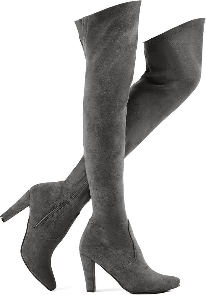 Shoe'N Tale Women Stretch Suede Chunky Heel Thigh High Over The Knee Boots | Amazon (US)