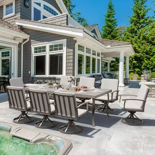 EGEIROSLIFE AluLux 9-Piece Aluminum Outdoor Dining Set with Swivel Rockers Chairs and Gray Cushio... | The Home Depot