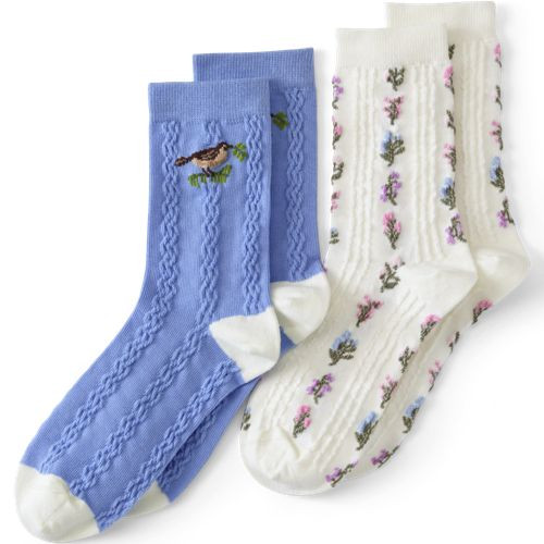 Women's Novelty Crew Socks 2 Pack - Lands' End - Ivory | Lands' End (US)