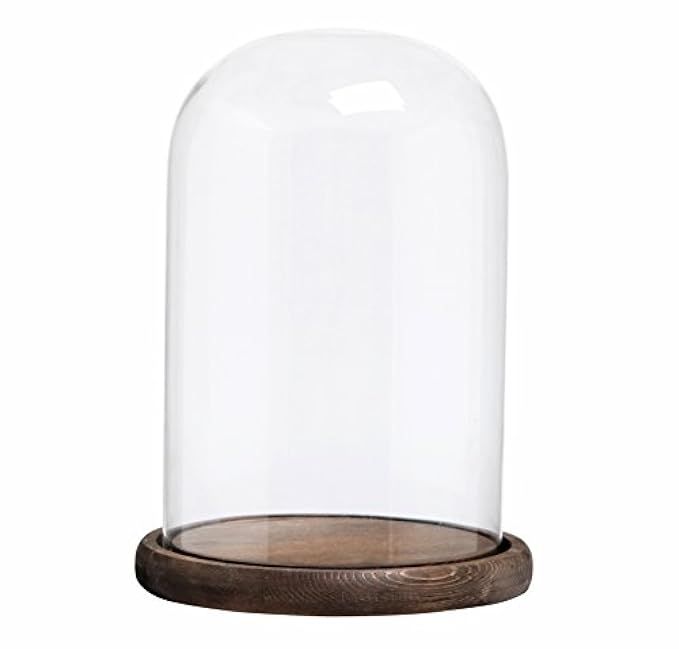 MyGift Decorative Clear Glass Cloche Bell Jar Display Case with Rustic Wood Base/Tabletop Centerpiec | Amazon (US)