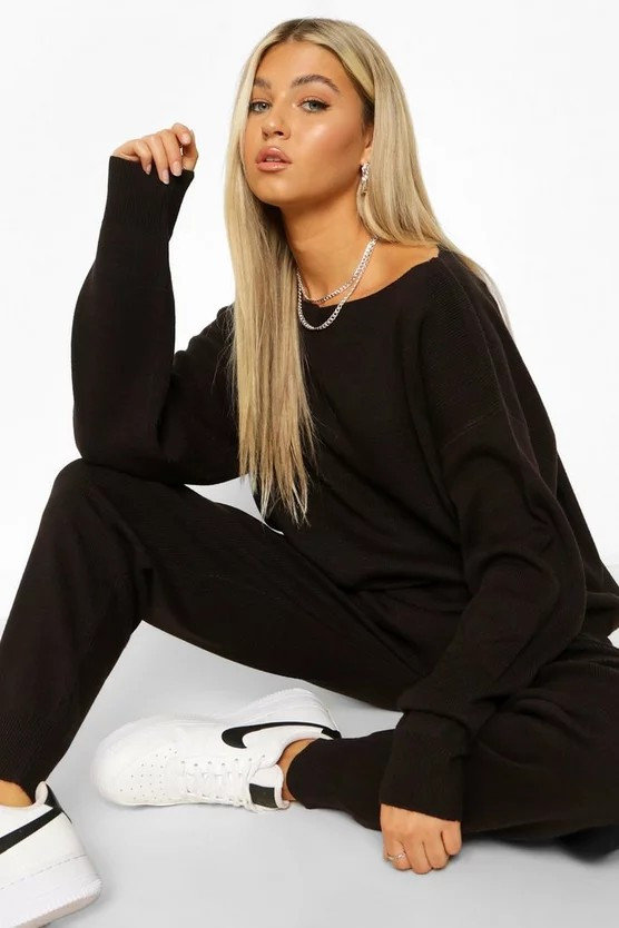 Tall Slash Neck Knitted Loungewear Set | Boohoo.com (US & CA)