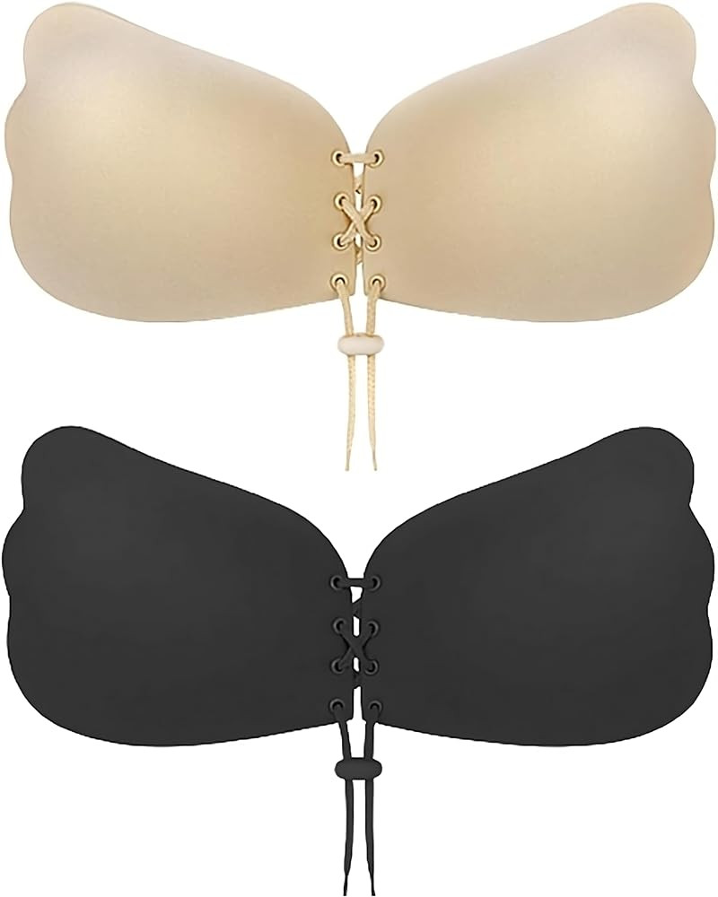 Strapless Sticky Bra Strapless Backess Bra Push up Bra for Women 2 Pairs Black and Nude Color | Amazon (US)