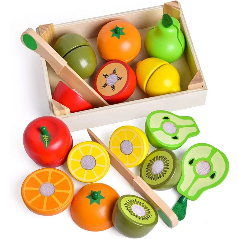Fun Little Toys 11 Pcs Wooden Pretend Cutting Play Food Set,Early Education Toys,Fruits Slicers P... | Walmart (US)