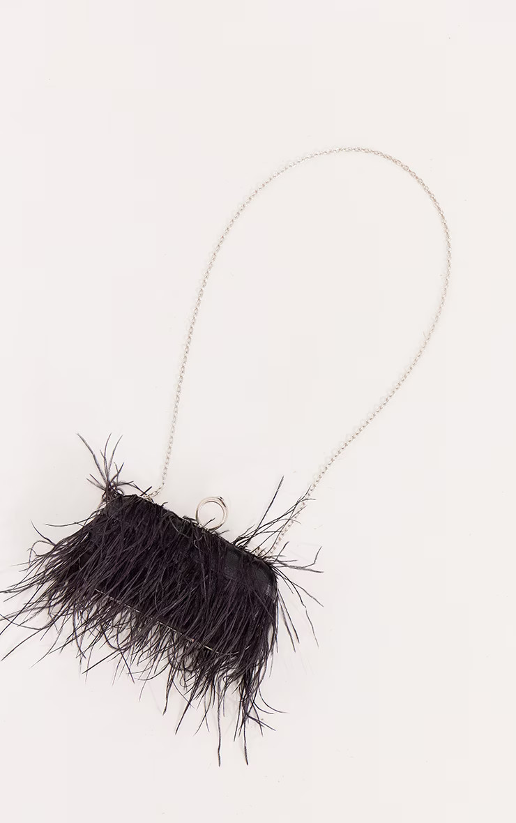 Black Feather Clutch | PrettyLittleThing UK