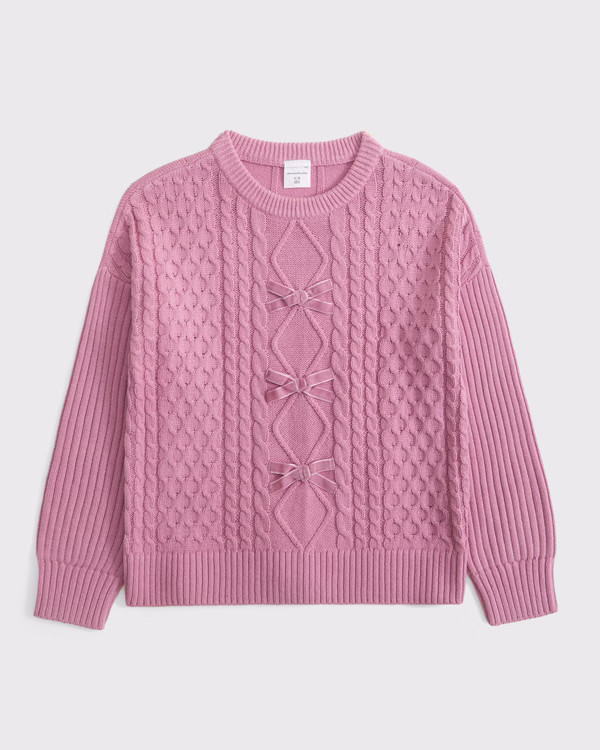 girls oversized bow cable-knit crew sweater | girls | Abercrombie.com | Abercrombie & Fitch (US)