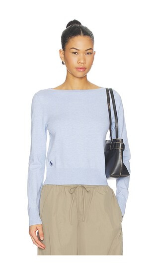 Boat Neck Pullover Sweater in Stone Blue Heather | Revolve Clothing (Global)