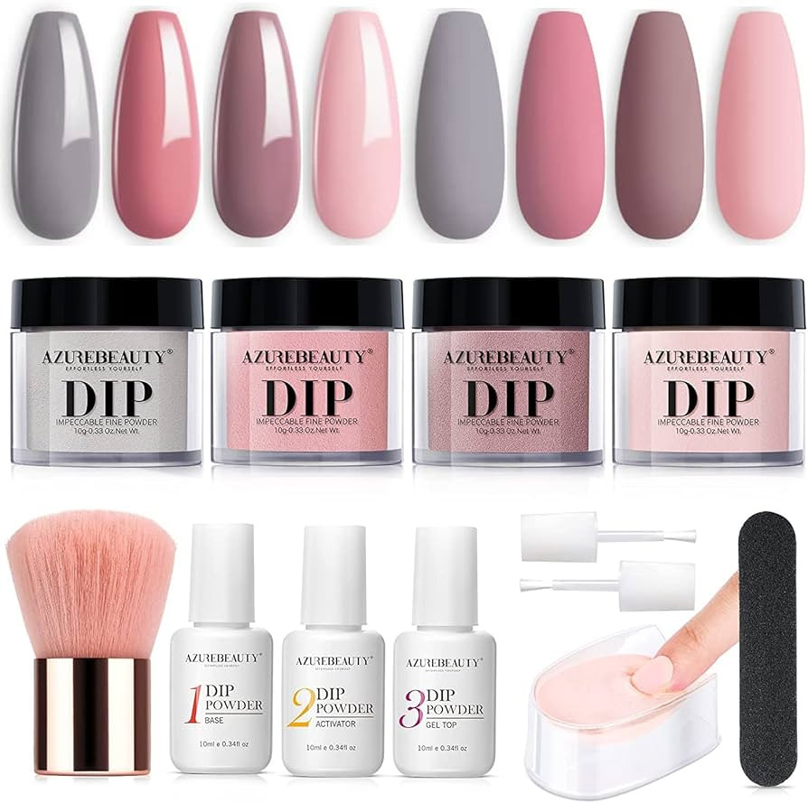 AZUREBEAUTY Dip Powder Nail Kit, 4 Colors Gentle Nude Pink Neutral Skin Dipping Powder System Liq... | Amazon (US)