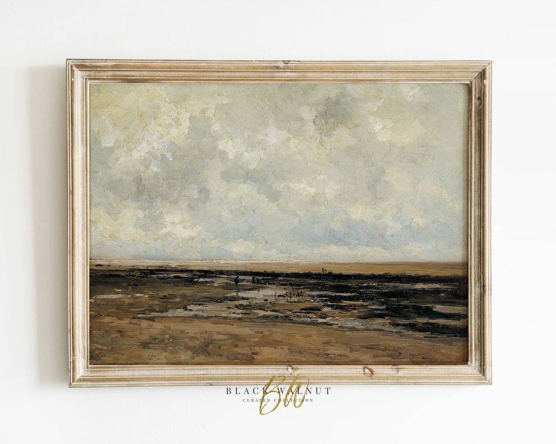 Vintage Landscape Print, Villerville Beach Antique Oil Painting, Normandy Beach Print, Horizontal... | Etsy (US)