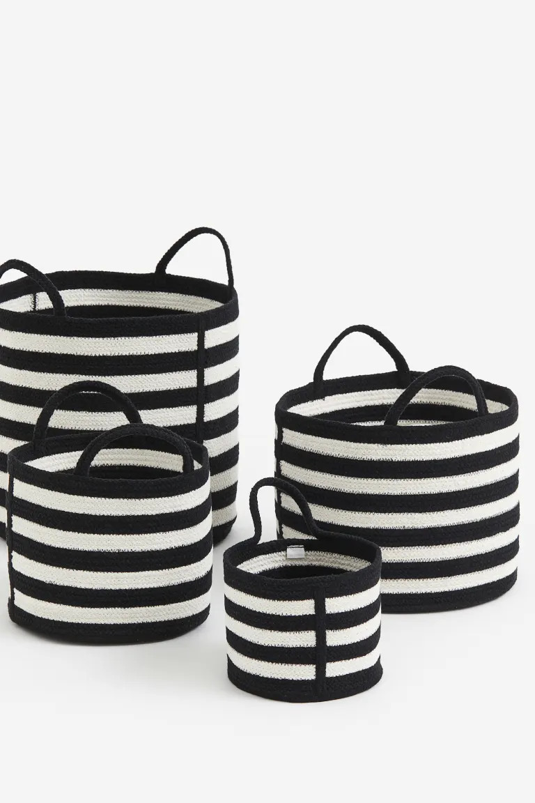 Cotton Storage Basket - Black/striped - Home All | H&M US | H&M (US + CA)