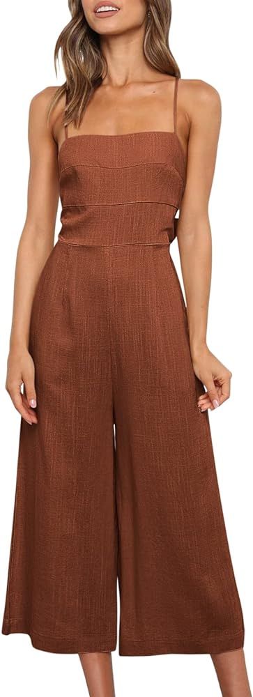 ANRABESS Women's Summer Spaghetti Strap Tie Back Sleeveless Dressy High Waist Wide Leg Jumpsuit R... | Amazon (US)