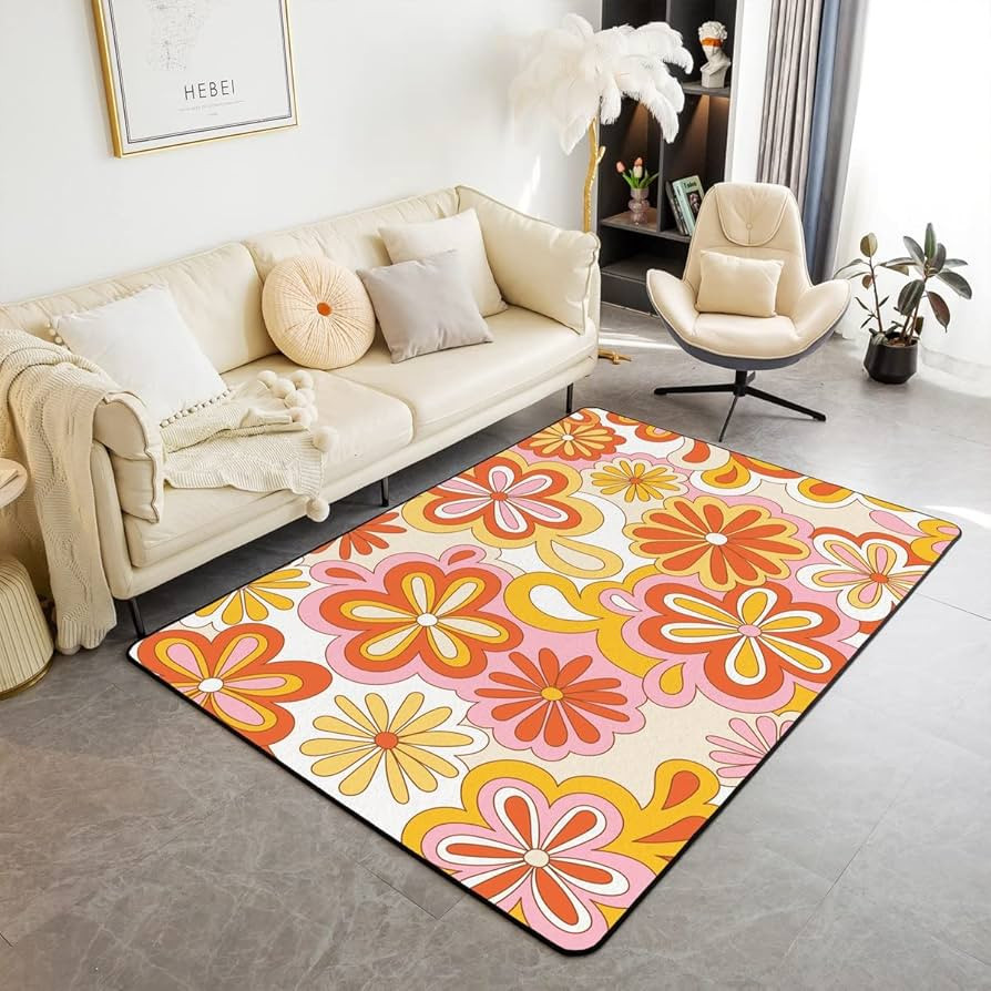 1960s 1970s Groovy Flower Area Rug 3x5, Hippie Funky Flower Living Room Rugs for Kids Boys Girls ... | Amazon (US)