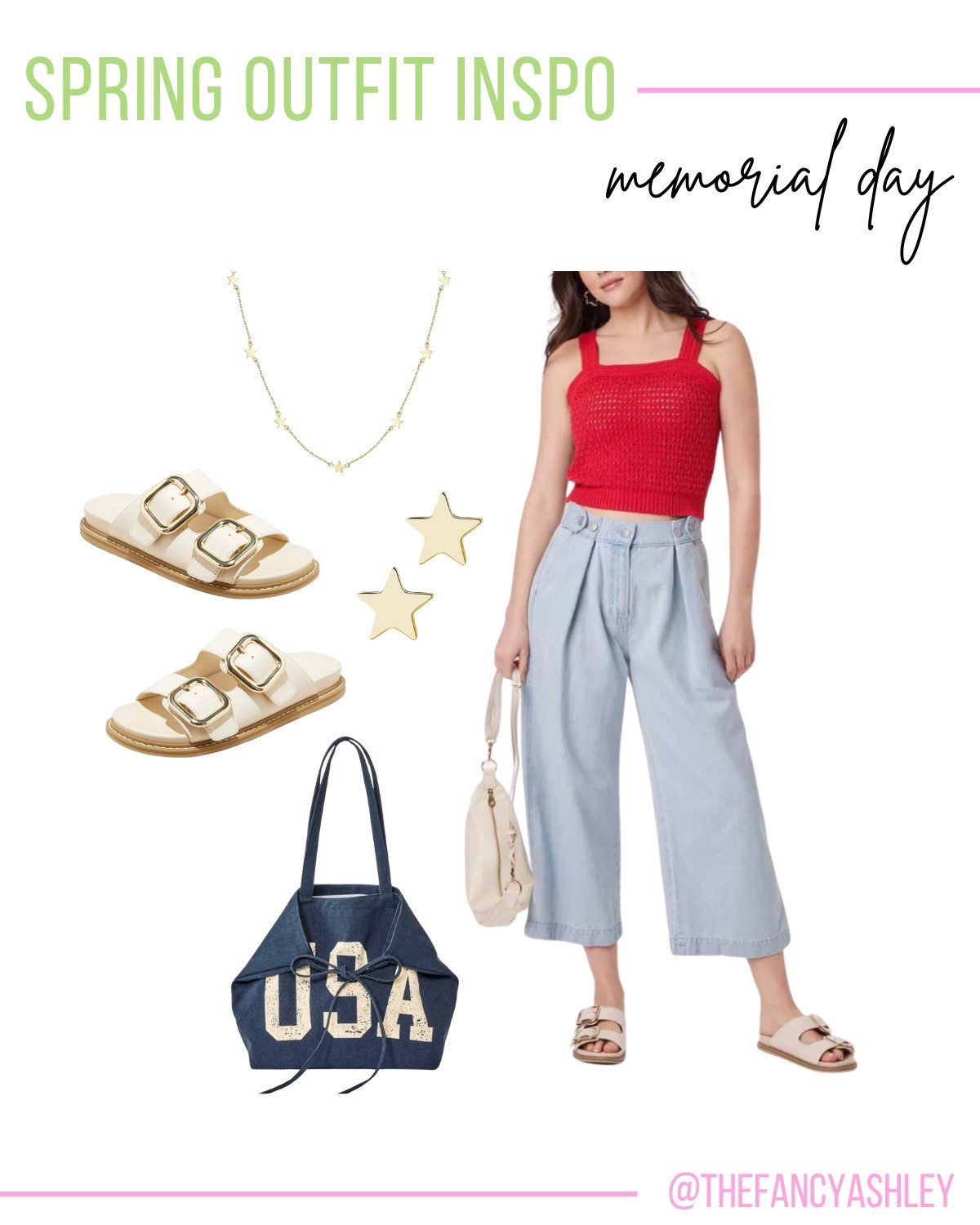 Target look for Memorial Day weekend—give me ALL the stars and stripes! Obsessed with this knitted tank, cute jeans, sandals, and just HAD to add the cutest USA bag and star accessories for extra flair. This outfit is backyard BBQ perfection, and I'm here for it!

#LTKFindsUnder50 #LTKSeasonal #LTKParties