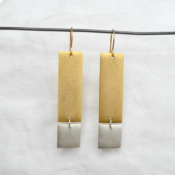 Rectangle Tag Earring, Gold/Silver | Etsy (US)