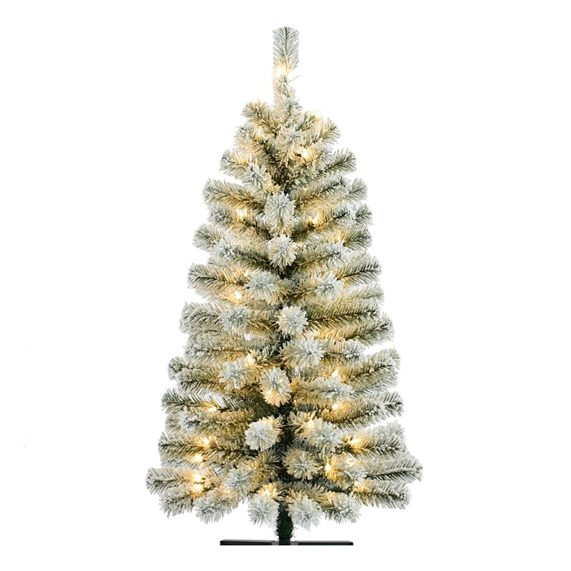 (A27) Pre-Lit LED Flocked Douglas Fir Christmas Tree, 4' | At Home