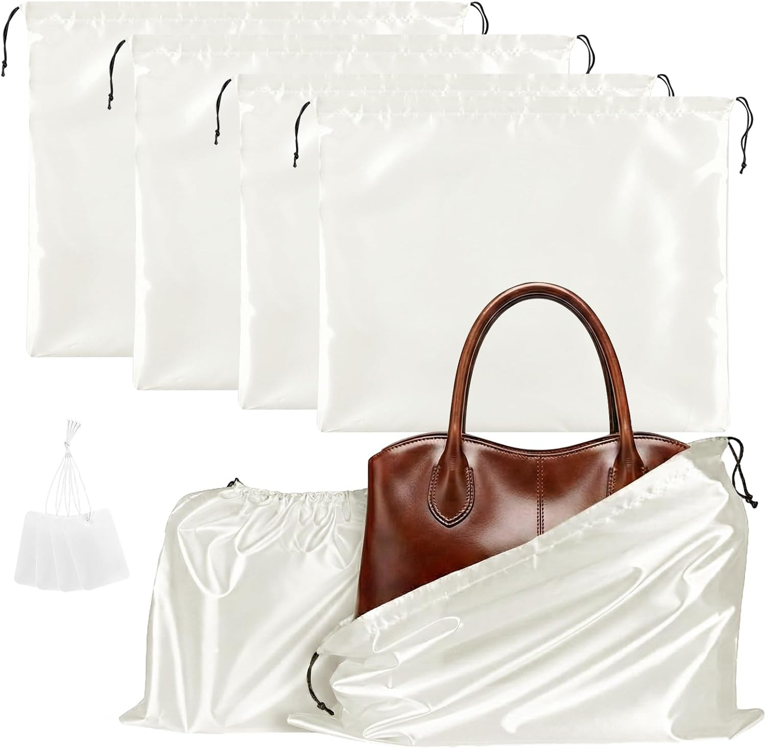 Q&J Fabric Co. 4 Pack Satin Dust Bag 15.7x19.7 inch + 19.7x23.6 inch Beige 100% Polyester Silk Bag Purse Dust Bag Shoe Bags for Closet Purse Protector Bag Dust Covers for Purses | Amazon (US)