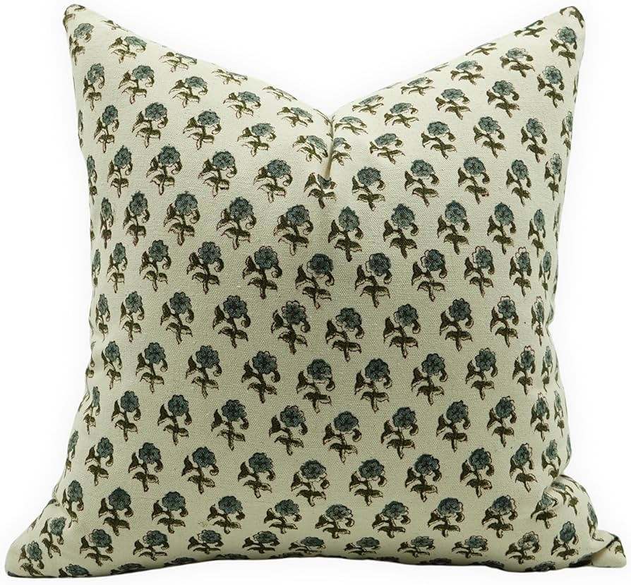 Floral Block Print Pillow Covers, 20x20 Inch Duck Canvas Pillowcase for Boho Fall Home Decor Hand... | Amazon (US)