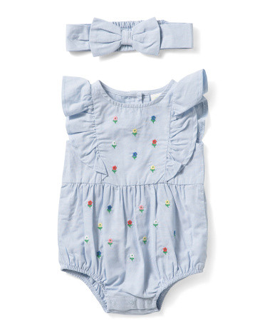 Newborn Girls 2pc Multiple Flowers Bubble Romper And Headband Set | TJ Maxx