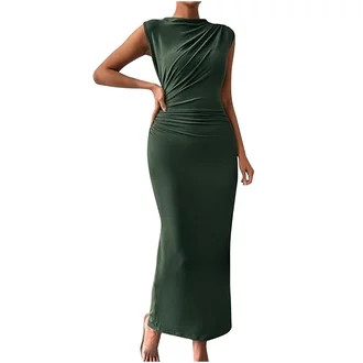 Ruched Mock Neck Bodycon Dress for Women Elegant Summer Sleeveless Midi Cocktail Party Pencil Dre... | Walmart (US)