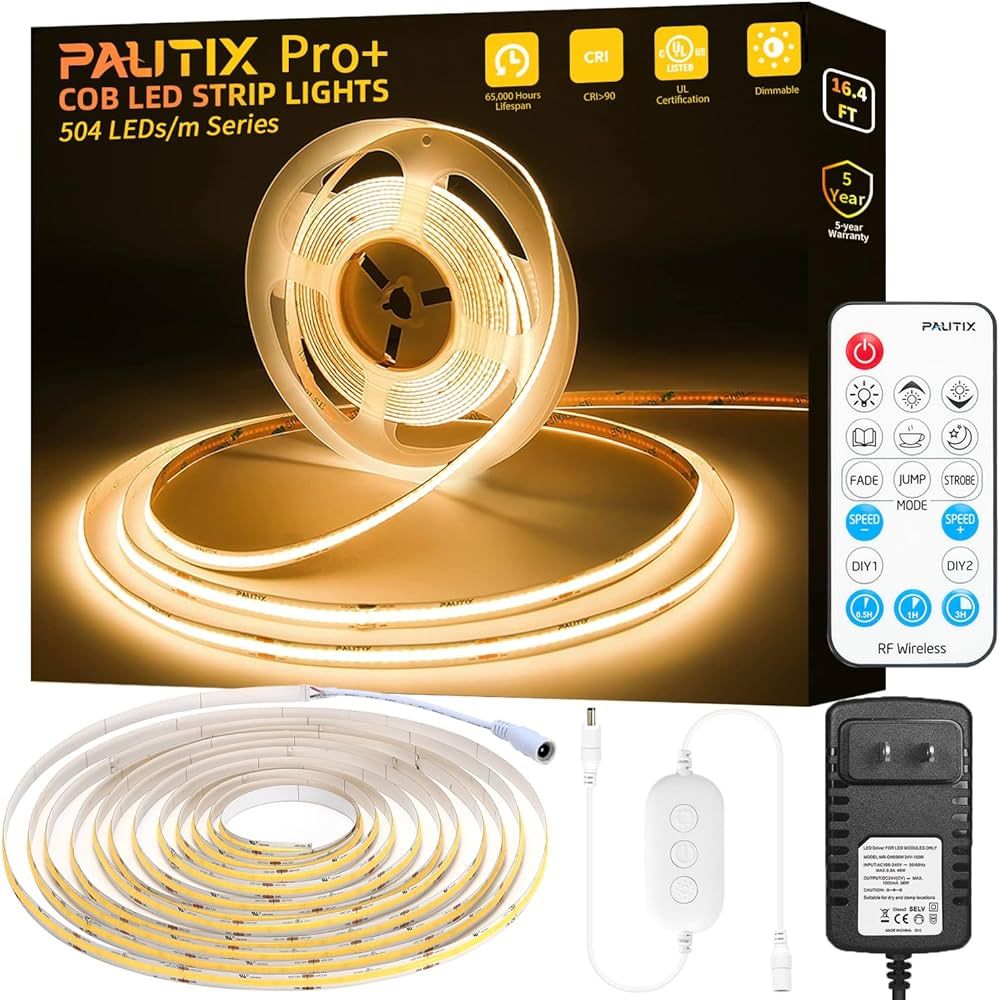 PAUTIX COB LED Strip Light 2700K,16.4ft Dimmable 2520LEDs DC24V Warm White LED Strip Lights,High ... | Amazon (US)