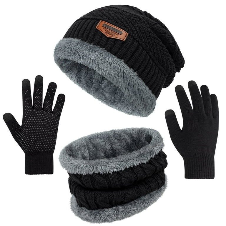 Loritta 3 Pack Mens Hats and Scarf Set Soft Casual Winter Gloves Beanie Hats for Women | Walmart (US)
