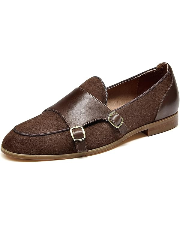 BEAU TODAY Monk Straps Loafers for Women Double Buckles Design Womens Leather Flat Shoes Comfort ... | Amazon (US)