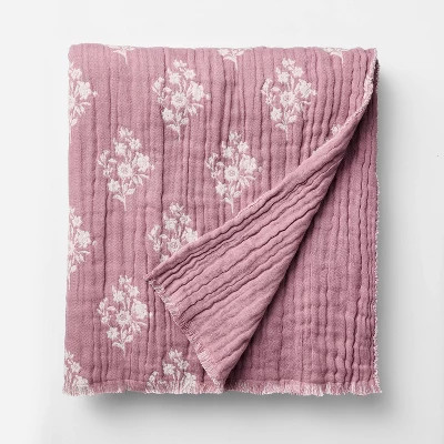 Floral Block Print Jacquard Throw Purple/Cream - Threshold™ designed with Studio McGee | Target